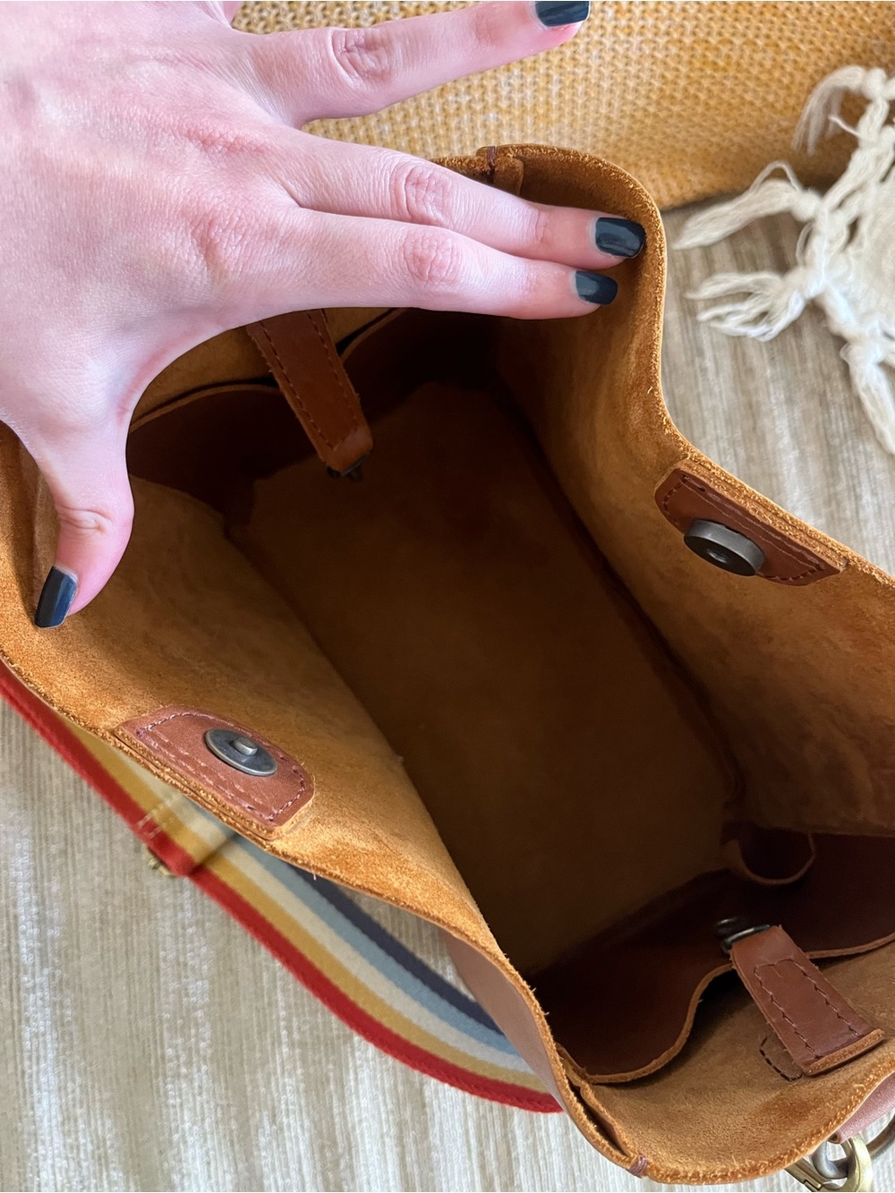 Portland Leather Brown Butterfly Bucket Bag - Picture 3 of 10